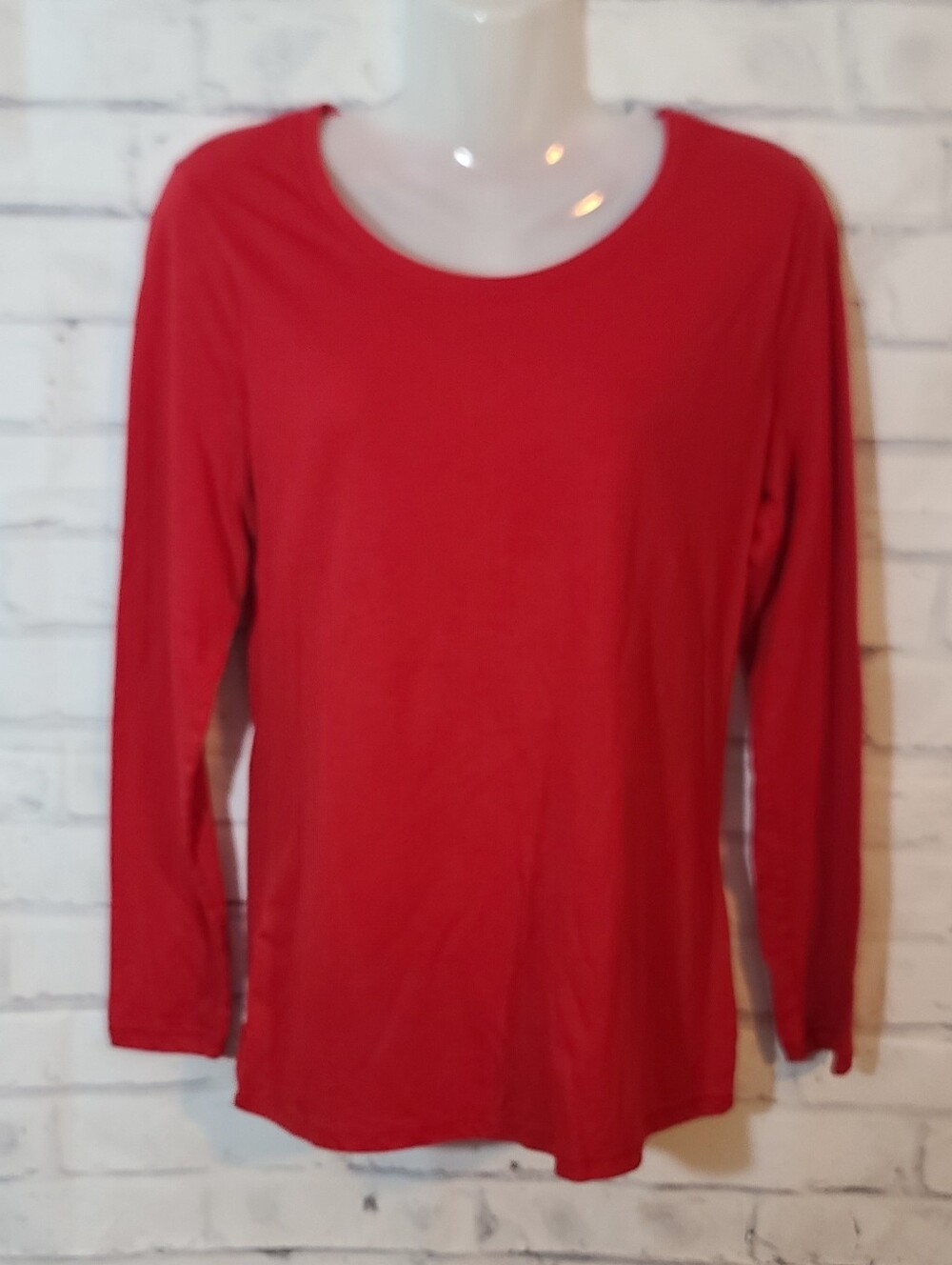 No Boundaries Red Solid Long Sleeve Scoop Neck Basic T-Shirt Size L